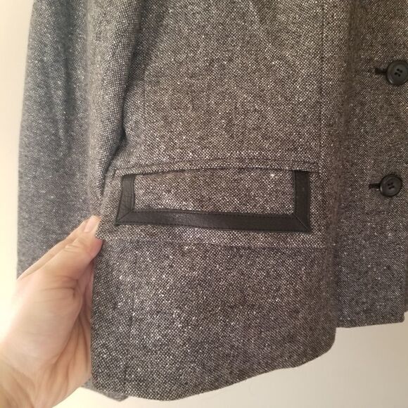 𝅺Pendleton Wool Preppy Equine Boxy Blazer Jacket Leather Trim Size 18 - Picture 3 of 8